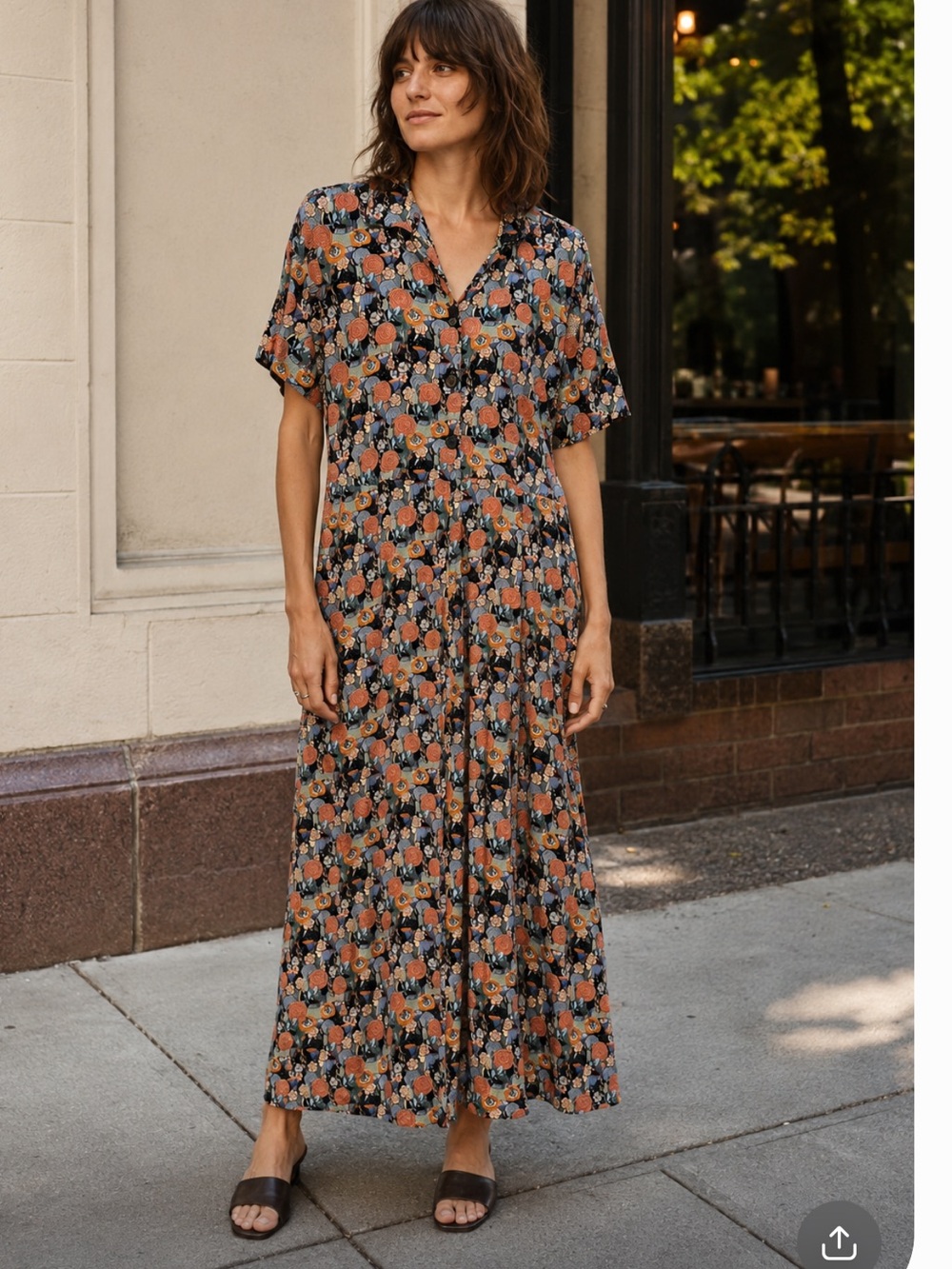 Vintage Flax Jeanne Engelhart floral retro short sleeved maxi dress small
